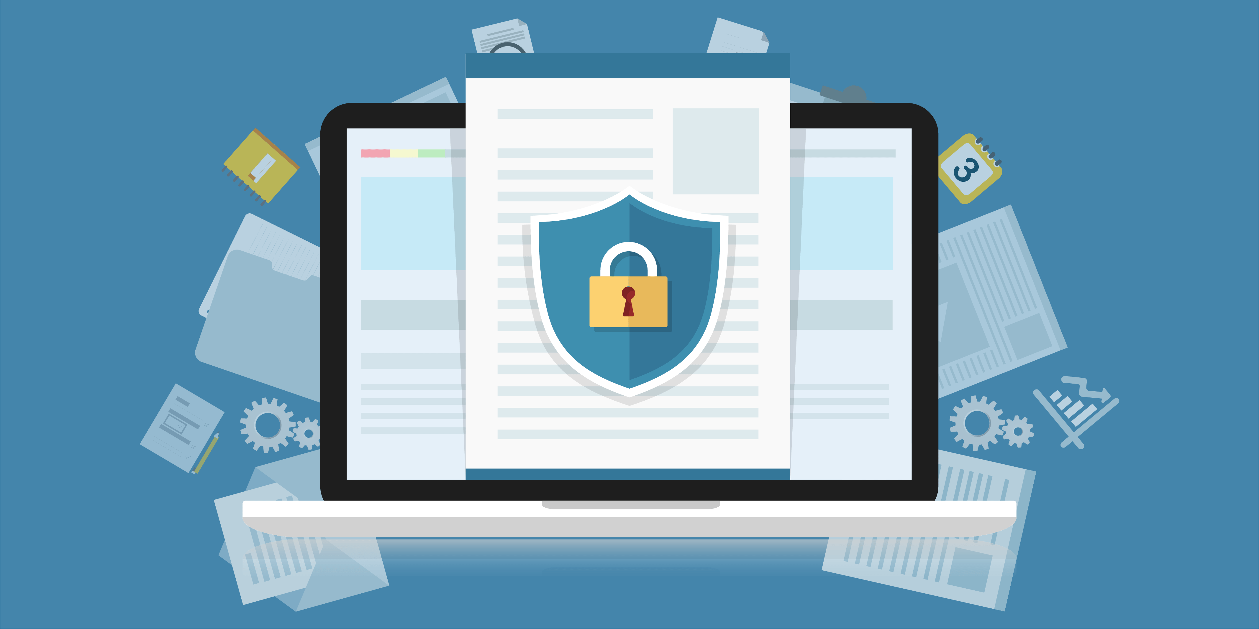 laptop with digital shield icon on screen