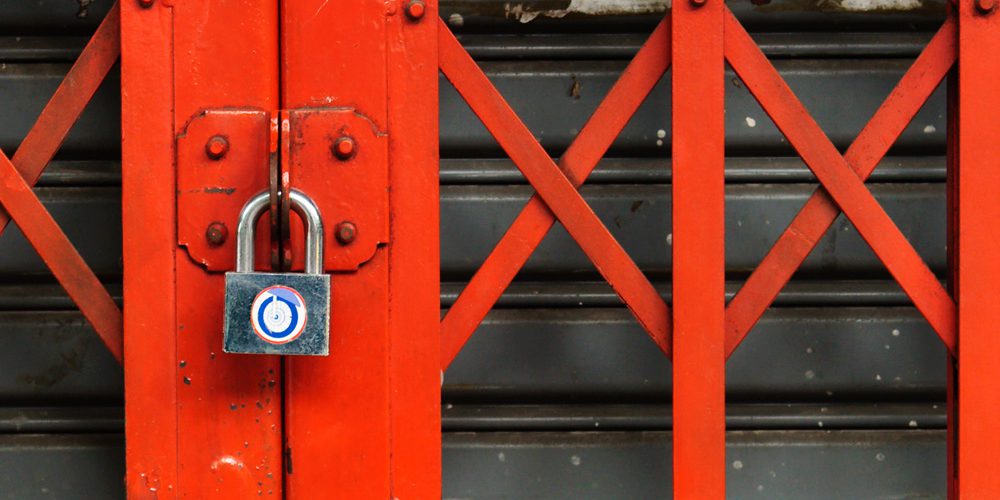 closeup of lock on door of business