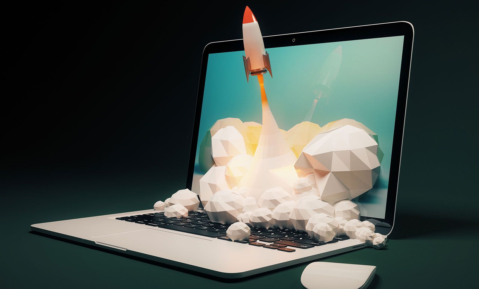 Rocket launching off a laptop