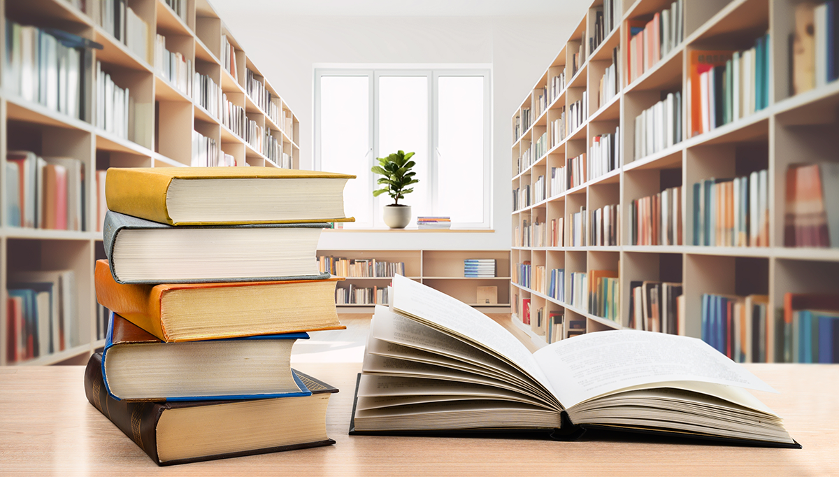 A stack of books at the library