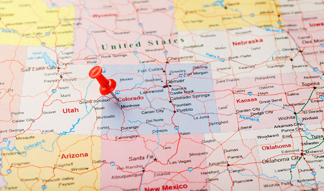 Map of Colorado. Colorado Privacy Act Amendment on Precise Geolocation Data.